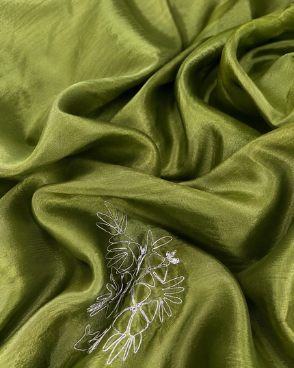 Soft  Tissue Orznga  Saree With Ari work and scallop Border- light Green