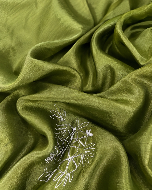 Soft  Tissue Orznga  Saree With Ari work and scallop Border- light Green
