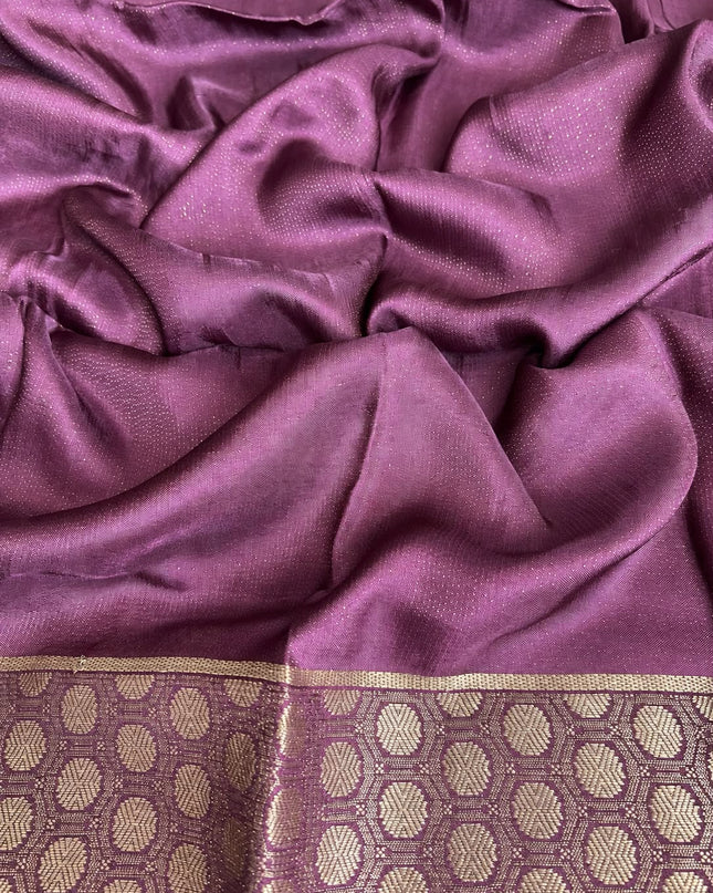 Mysore Crape Saree with Kalamkari Print Contrast  Border - Cream & Light Pink