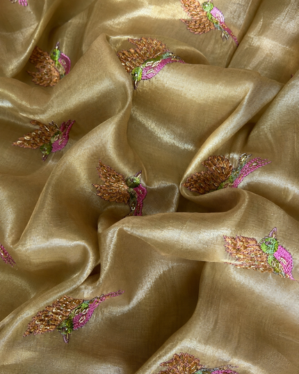 Soft Tissue Saree Zardozi and Pearl work and kardhana work Border - Gold