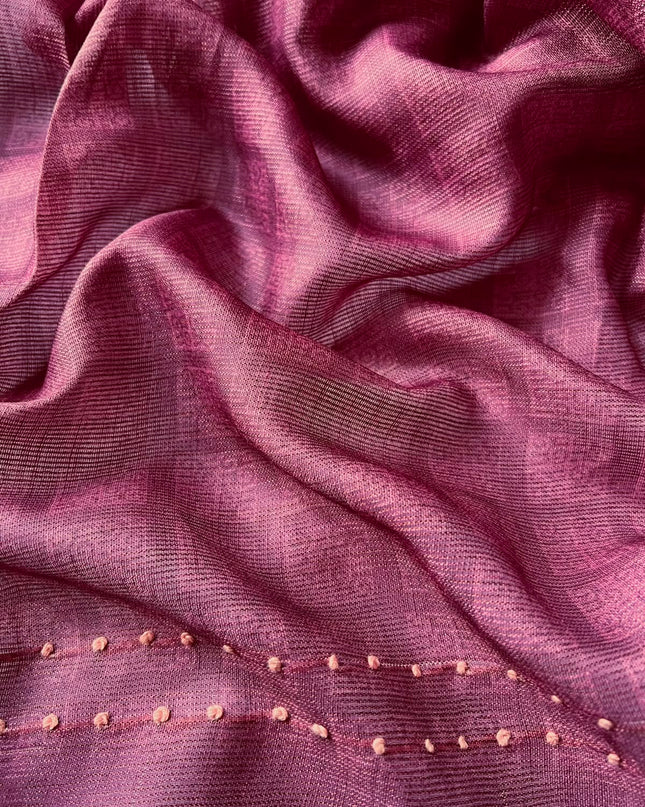 Kota Silk Saree with French Knot Work and Contrast Border  -  Light Pink