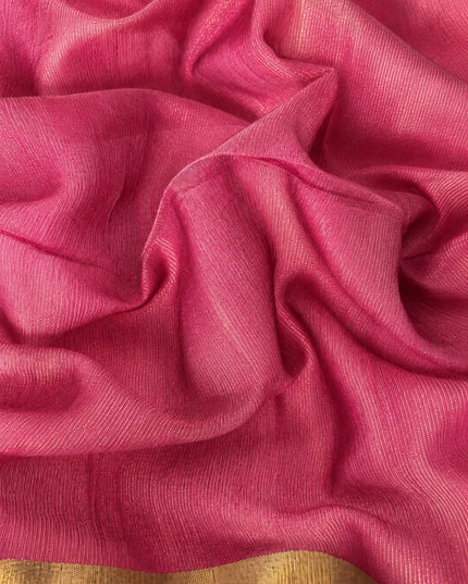 Tusser Silk Saree  With Thread Weaving Butties  With Golden Border-  Rust