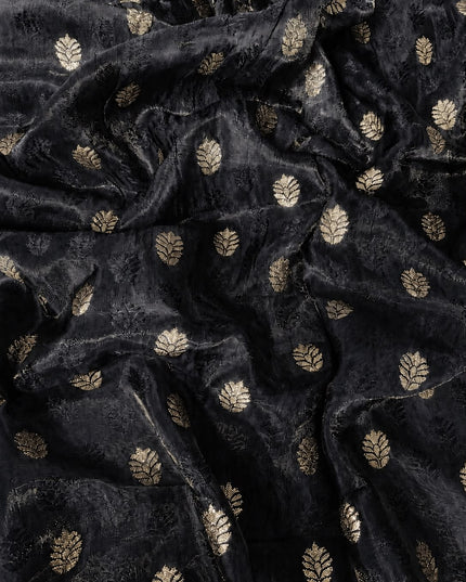 Green Silk Saree with Checks Design And Temple Design Border - Black