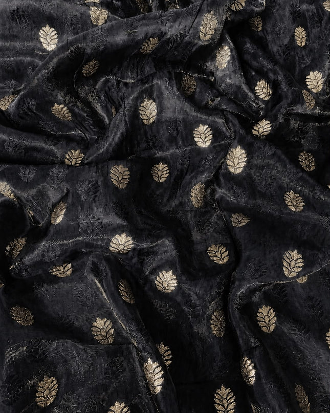 Green Silk Saree with Checks Design And Temple Design Border - Black