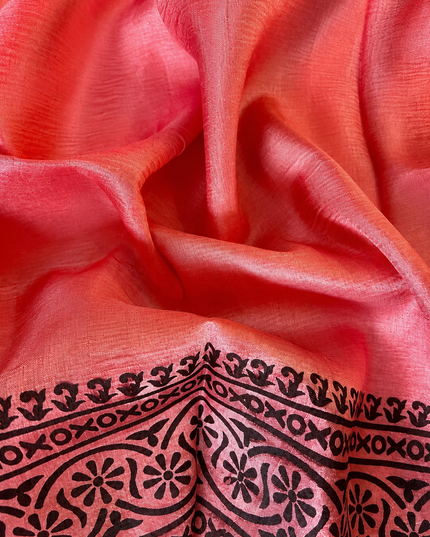 Pure Silk Saree With All Over Block Print - Light Pink