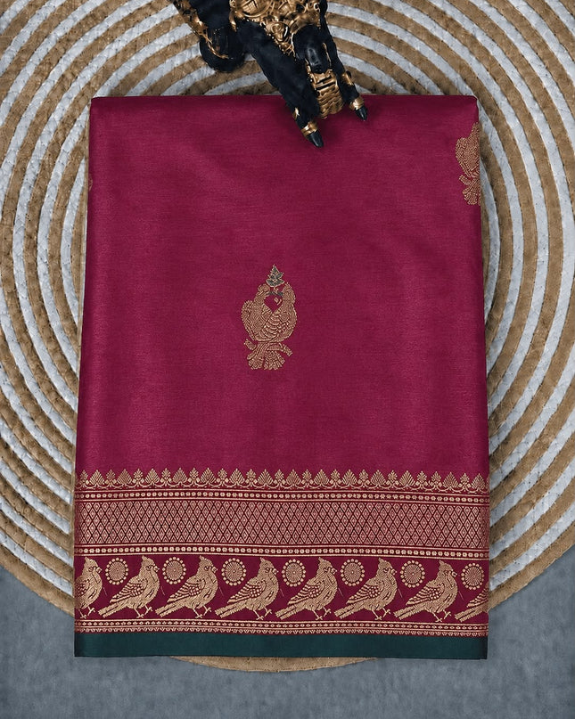 Kathan Silk Saree With All over Gold Zari Buttes and Golden Zari Weaving Border - Pink