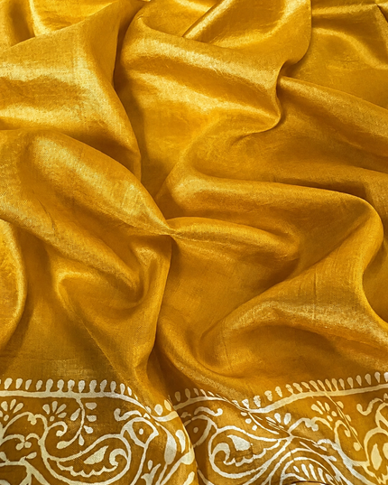 Pure Silk Saree With All Over Block Print - Mustard