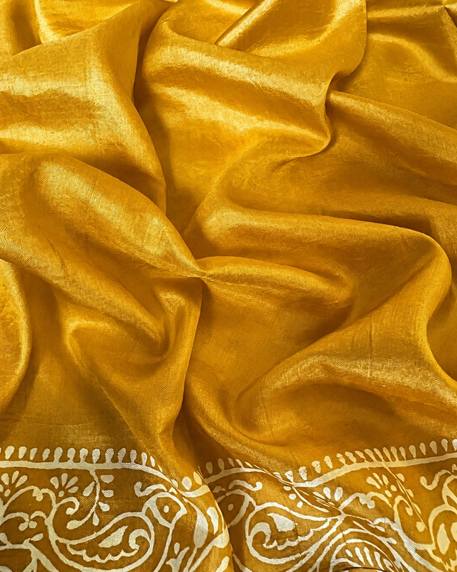Pure Silk Saree With All Over Block Print - Mustard