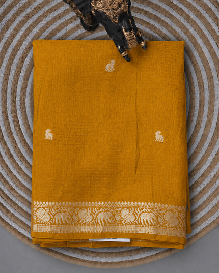 Kanchi Kota saree with Golden Zari Butties and Kanchi Border - Mustard
