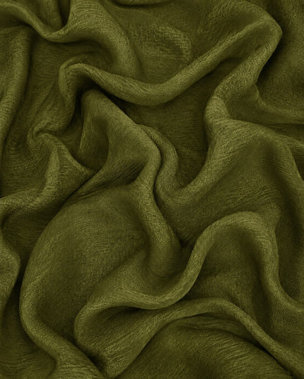 Georgette Saree with Thread Embroidery Flower Design  Kardhana Work Scallop Border - Olive Green