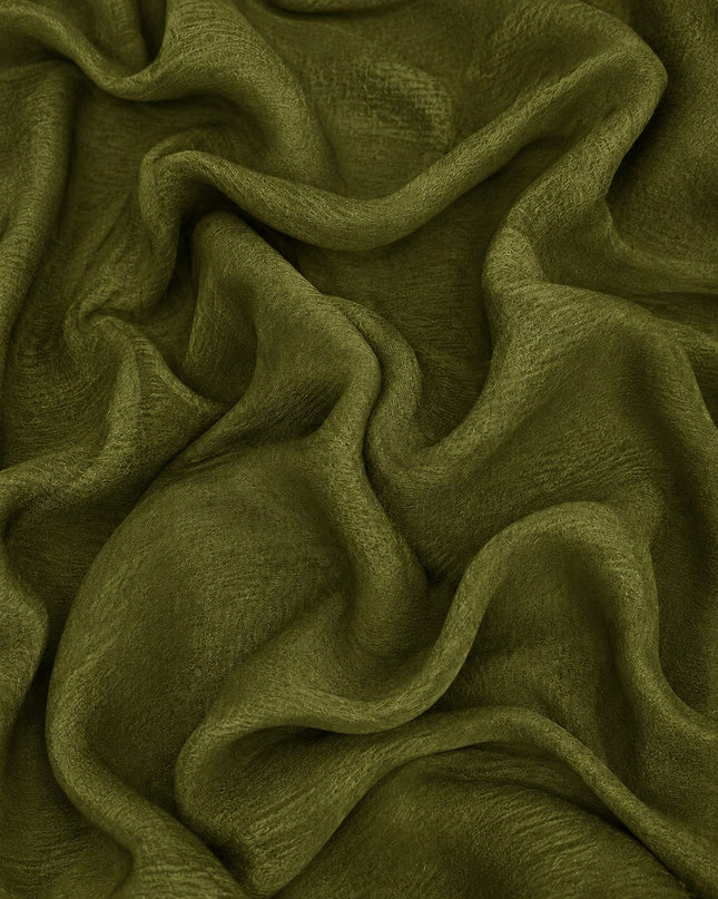 Georgette Saree with Thread Embroidery Flower Design  Kardhana Work Scallop Border - Olive Green