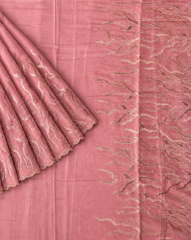 Mul Chanderi Saree with Abstract Thread work Scallop Border- Pink