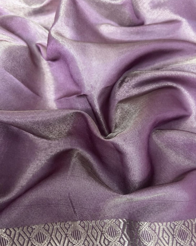 Tusser Tissue Saree With Kalamkari Print and Small Zari Border - Light Pink