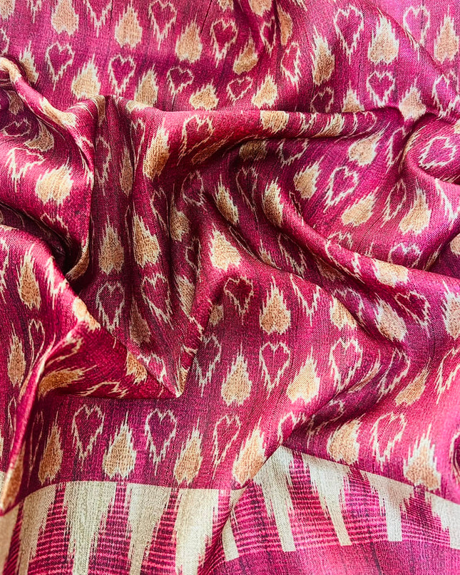 Tusser Silk Saree With Kalamkari Print and Contrast Border- Green