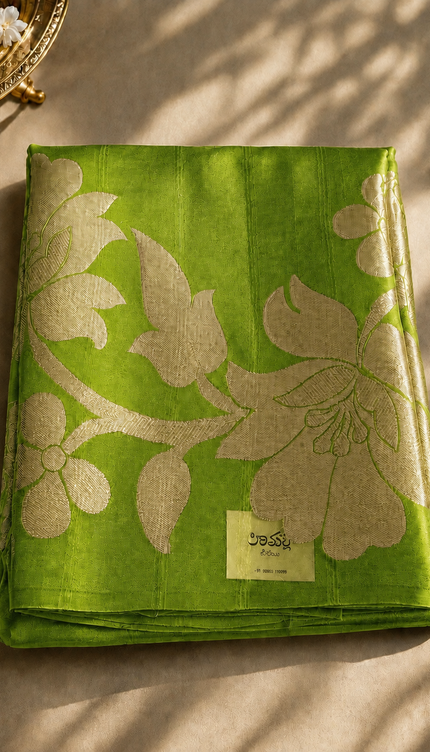 Kora Organza Saree with Jamdani Weaving and Self Border  - Green