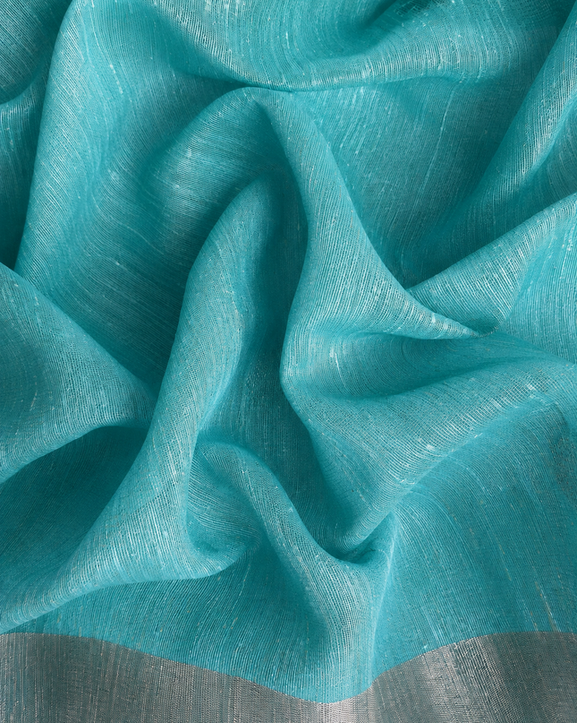 Kora  Silk Saree with Self Weaving Floral Design -  Sky Blue