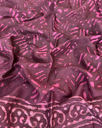Mul Cotton Saree with Hand Block Print Lace Border- Onion Pink