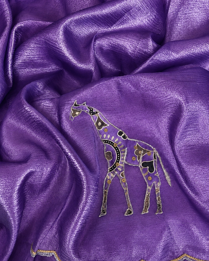 Soft  Orznga  Saree With Applique work and scallop Border-  Violet