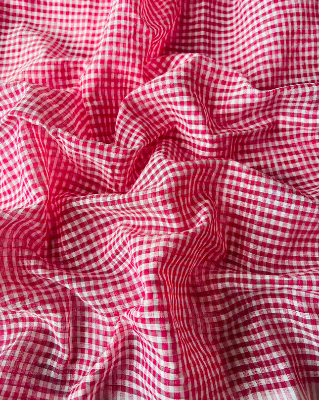 Cotton Saree With Checks Design and Contrast Border - Pink