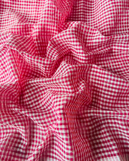 Cotton Saree With Checks Design and Contrast Border - wine