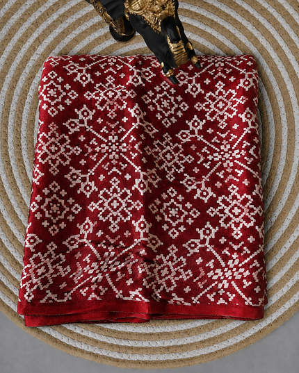 modal silk saree with ajrakh Design and Small Border  - Red
