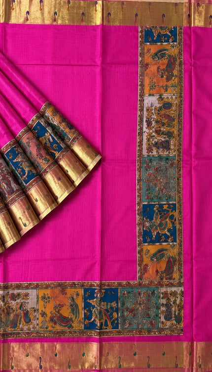 Kota Silk Saree with Kalamkari Dori Work and Muniya Border  - Magenta