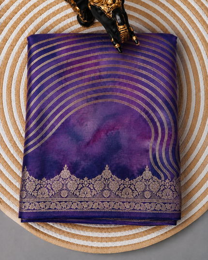 Banaras Crepe Saree With Shibori and Meenakari Weaving Golden Zari Border - Royal Blue
