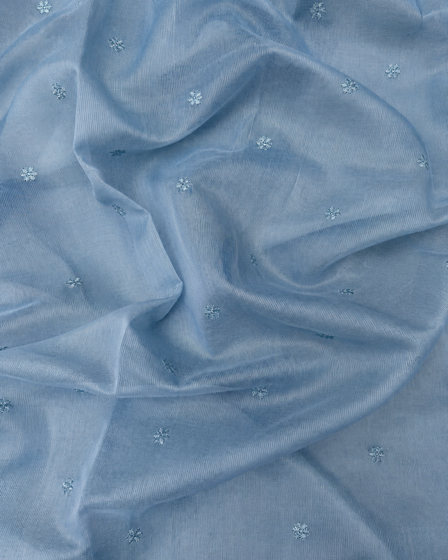 Silk Kota Saree with Floral Print and Thread Embroidery work Border with Lace -Light Blue