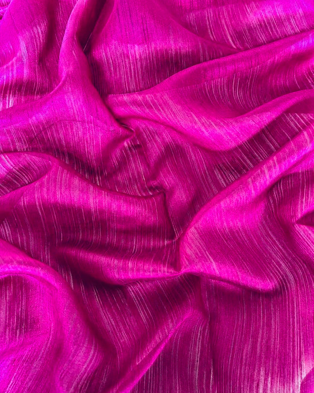 Jute Tusser Saree With All Over Thread Embroidery  Work Scallop Border - Magenta