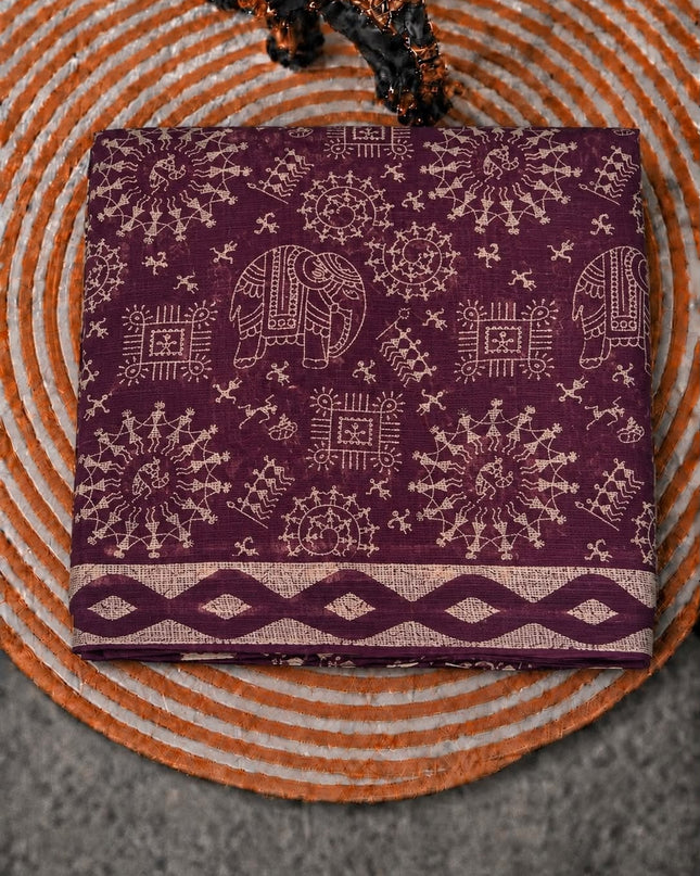 Kota Saree with Warly Printed - Purple