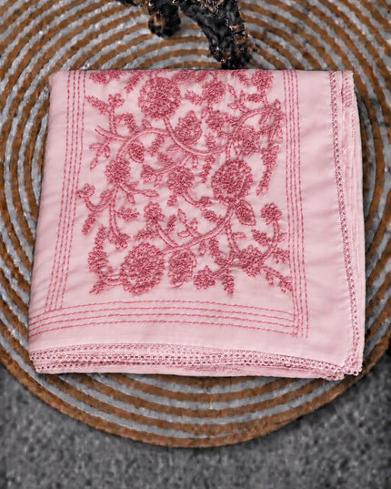 Georgette Saree With All over Kantha Work and Lace Border - Pink