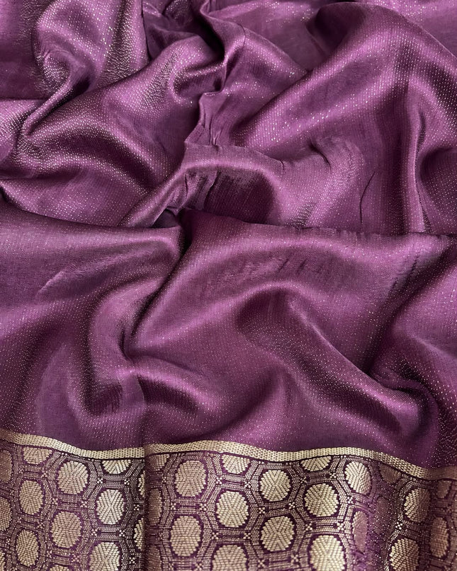 Mysore Crape Saree with Kalamkari Print Contrast  Border - Mustard & Maroon