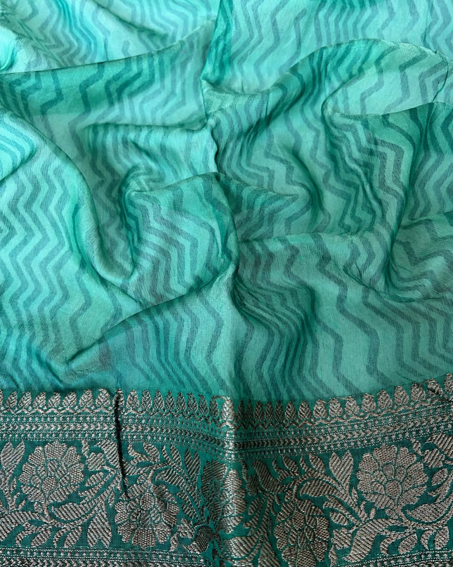 Maheshwari Silk With Shikargah  Print and Antic Zari Border  - Navy