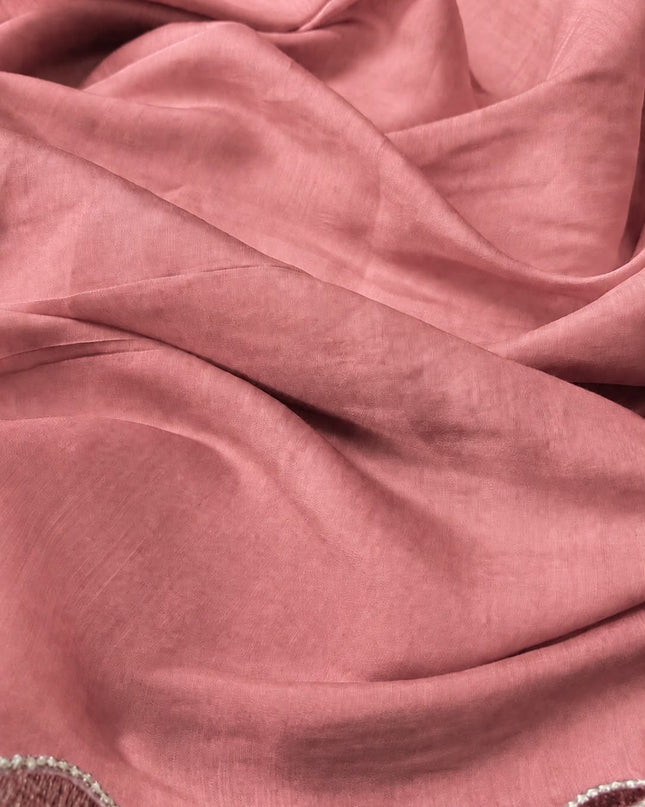 Mul Chanderi Saree with Abstract Thread work Scallop Border- Pink