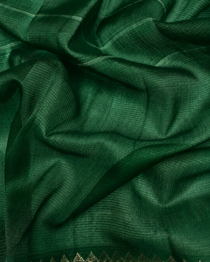 Mangaligiri Silk  Saree with  Thread  Weaving Checks Design and Golden Zari Temple  Border - Bottle Green