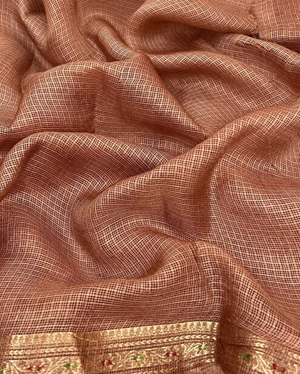 Pure Silk Kota Saree With Bhandni Print and Small Kanchi Border - Brown