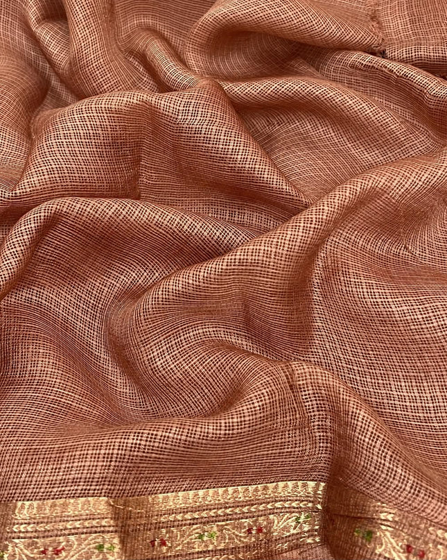 Pure Silk Kota Saree With Bhandni Print and Small Kanchi Border - Brown