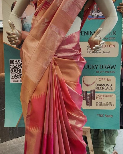 Pure  Kanchi Pattu  Saree With Geometrical Design- Multi