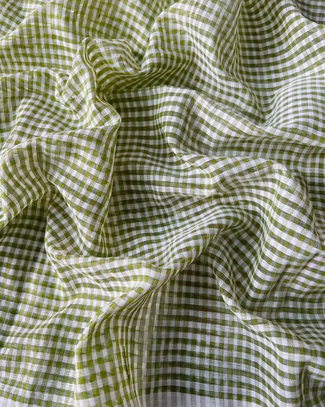 Cotton Saree With Checks Design and Contrast Border - Green