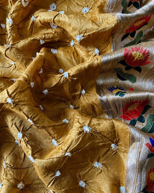 Bhandni Saree with Paithani Saree Border - Mehandi Green