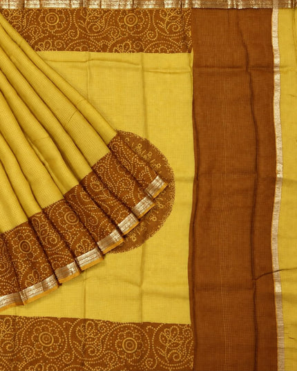 Pure Silk Kota Saree With Bhandni Print and Small Kanchi Border - Lemon Yellow