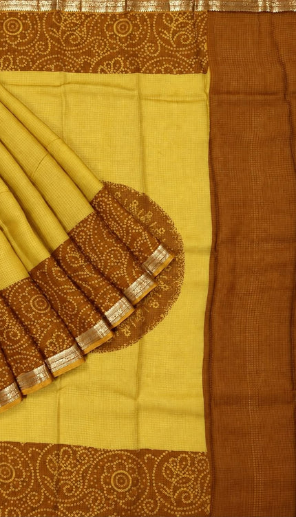 Pure Silk Kota Saree With Bhandni Print and Small Kanchi Border - Lemon Yellow