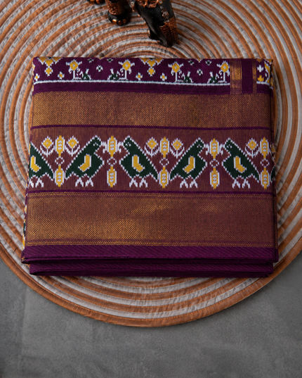 Ikkat Silk Saree with Kaddi  Border  - Purple