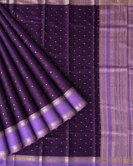 Munga Silk Saree With All over Oosi Design and Small Gold Butties  Contrast Border- Violet & Lavender