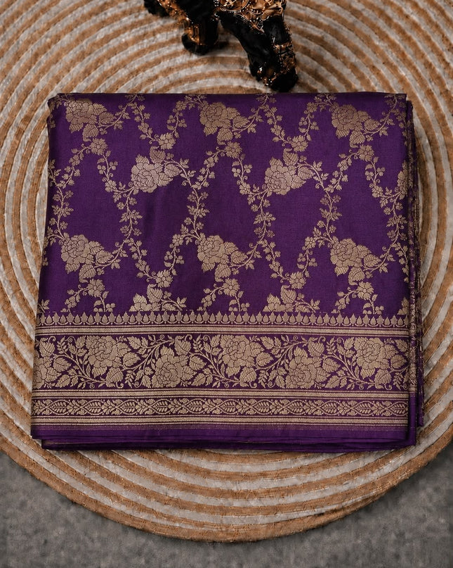 Banaras saree with All over Antic Zari Weaving Jall Design and Zari Antic Border -violet