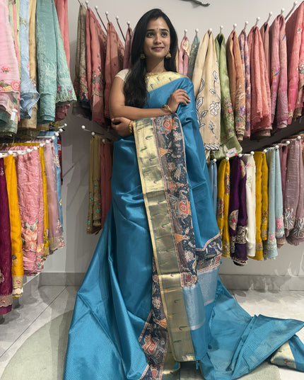 silk kota saree with muniya border-blue
