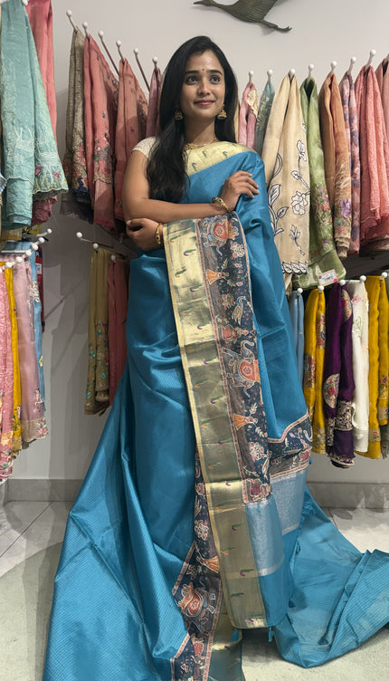 silk kota saree with muniya border-blue