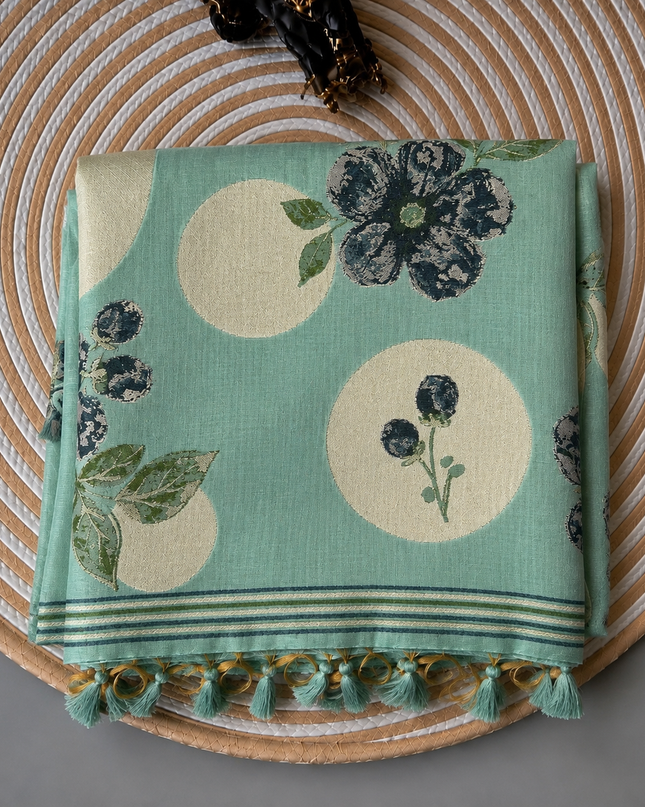 Chanderi Saree with Self Weaving Floral Design - Sky Blue