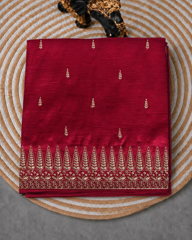 Dupion saree with  pitta  work butties and border - Pink