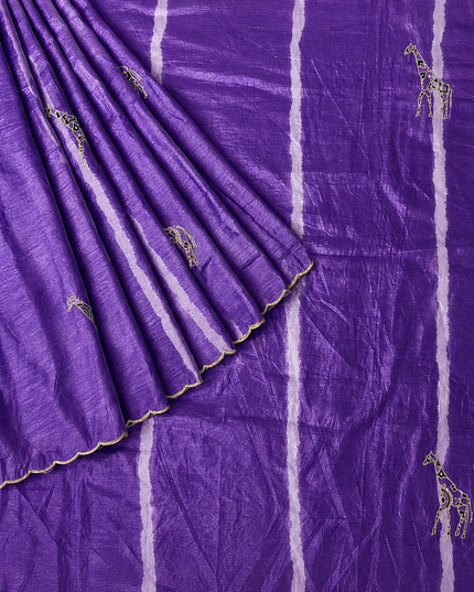 Soft  Orznga  Saree With Applique work and scallop Border-  Violet